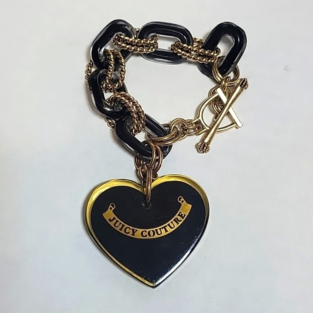 Y2k Vintage Juicy Couture Chunky XL Black & Gold Heart Bracelet